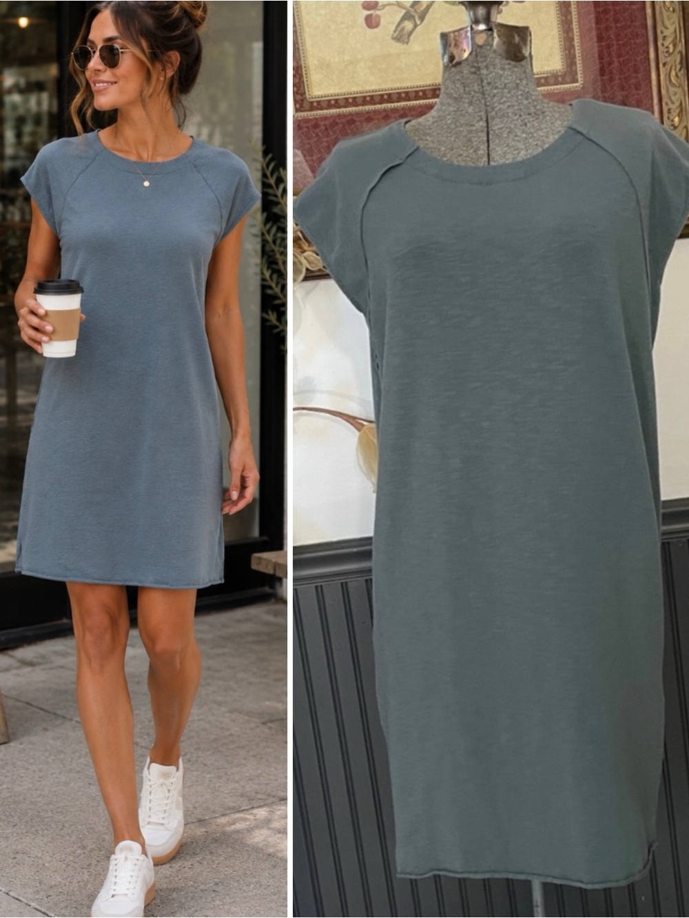 Lilla P Cotton Modal Raglan Seam T-Shirt Shift Dress Storm Blue Sz S 💚🎀